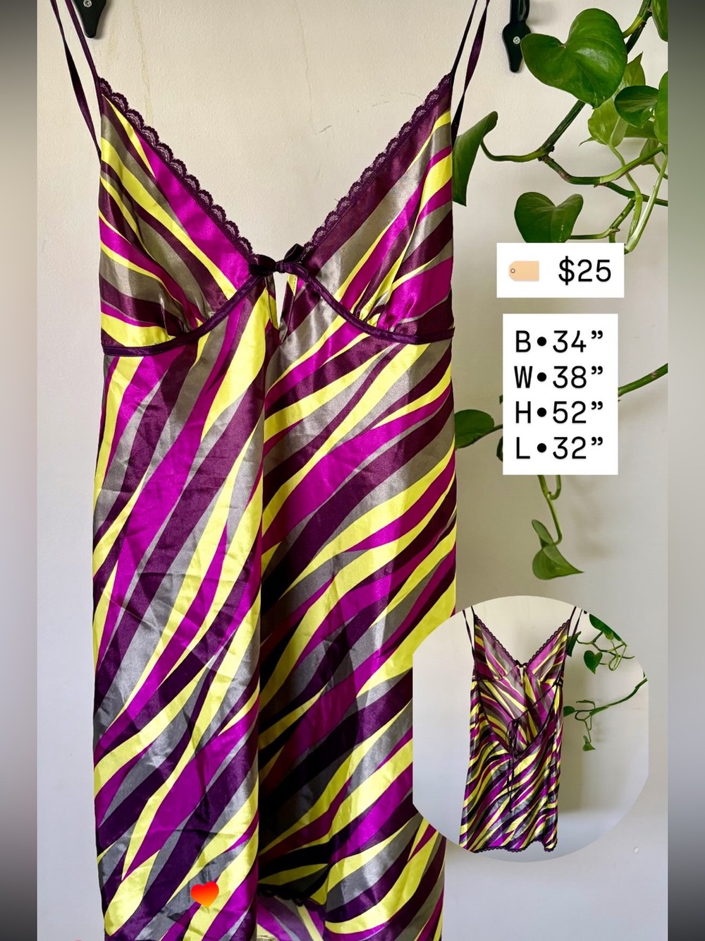 Satin Striped Chemise Slip in Fuchsia, Yellow & Silver
